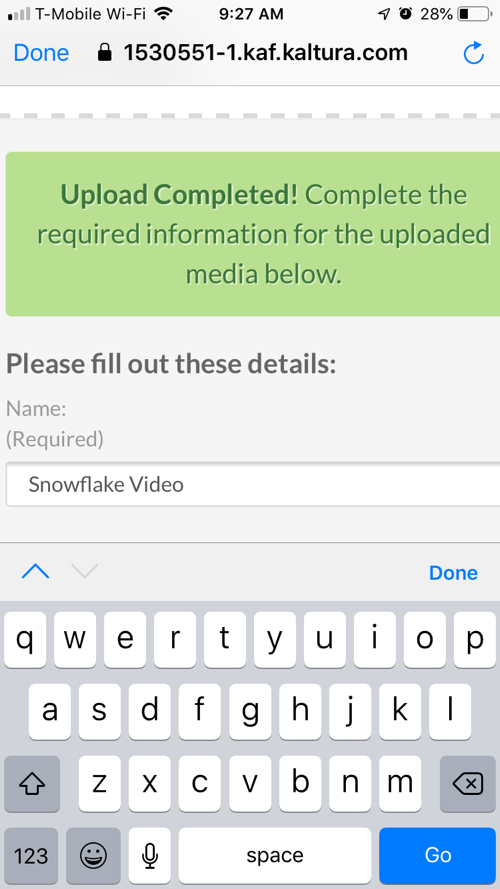 Canvas app video upload completed