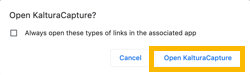 open Kaltura Capture pop up box