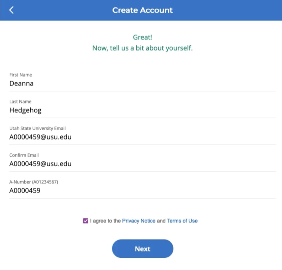 create account personal information