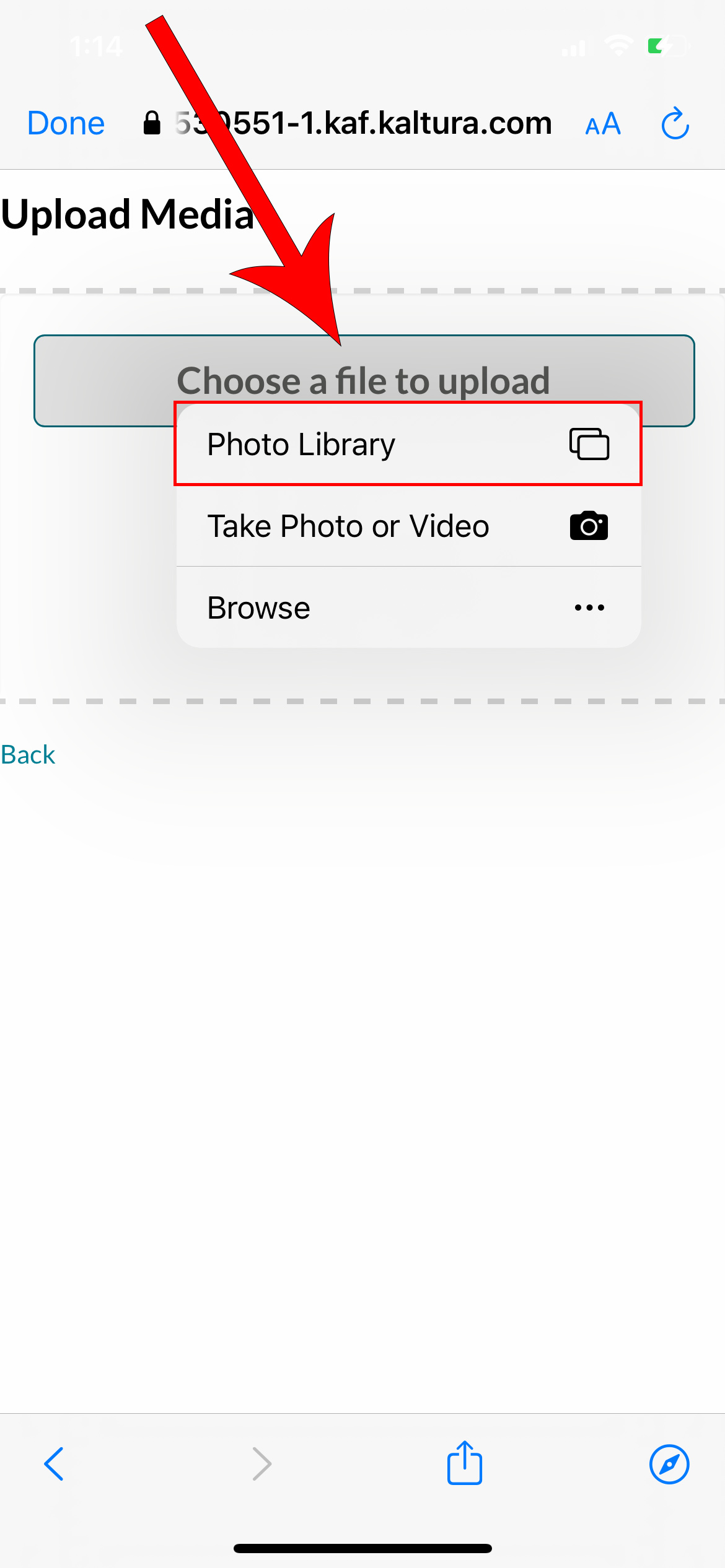 Canavs App with Choose a File to upload button highlighted