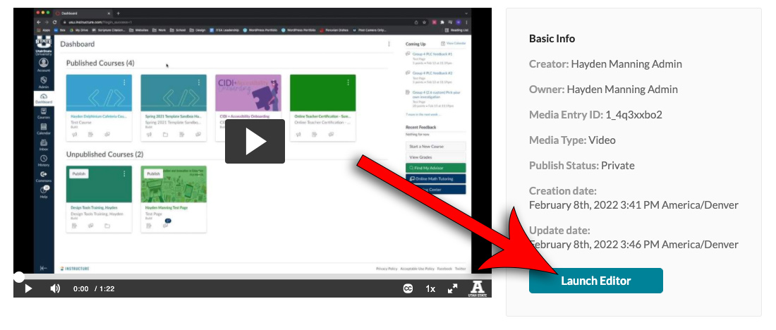 arrow pointing at launch editor button in My Media