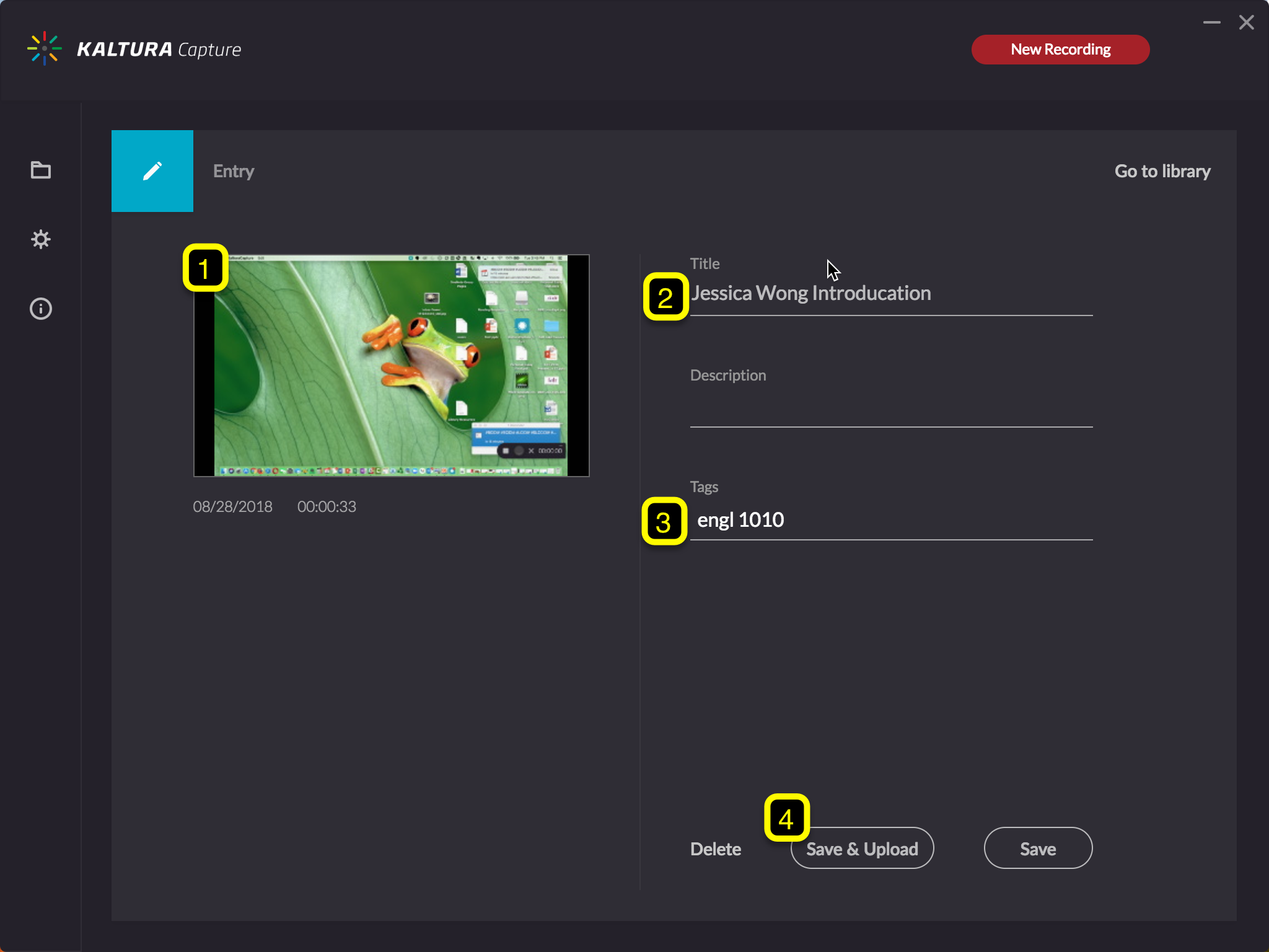 kaltura preview, save, and upload window