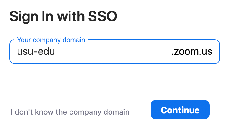 sign in with SSO page with usu-edu in company domain field