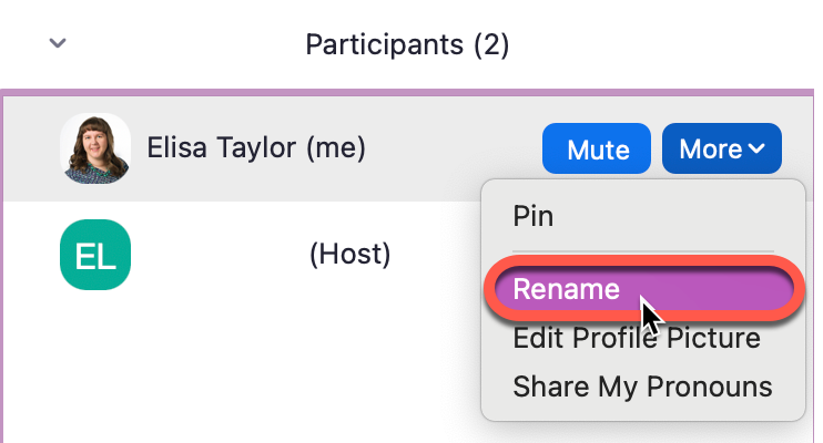 Zoom participant user more menu with rename highlighted