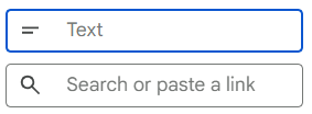 The add a link pop up in Google Docs. Two text boxes stack on top of one another. The top one says Text and the bottom one says search or past a link.