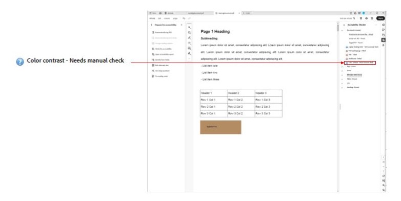 Two screenshots show the the location of the color contrast option. The left screenshot shows a close up of the color contrast option. The right screenshot is a full window screenshot showing the location of the color contrast option. The option is located under the documents drop dow menu and is highlighted by a red box. The two screenshots are connected by a red arrow.