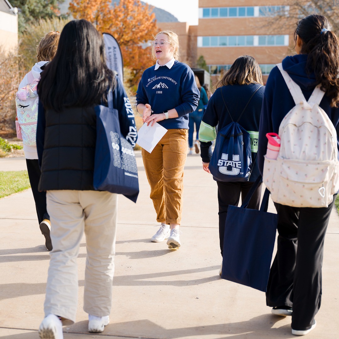 Students on a campus tour at USU.
