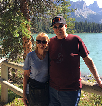 Jim, with his wife, Barbara, a fellow higher education professional who served as provost at Colorado State University Pueblo, on a trip to Maligne Lake in Jasper National Park (Alberta).