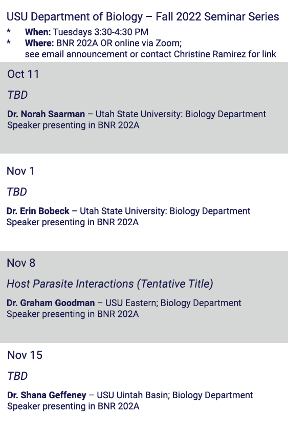 USU Biology Fall Seminar Series 2022