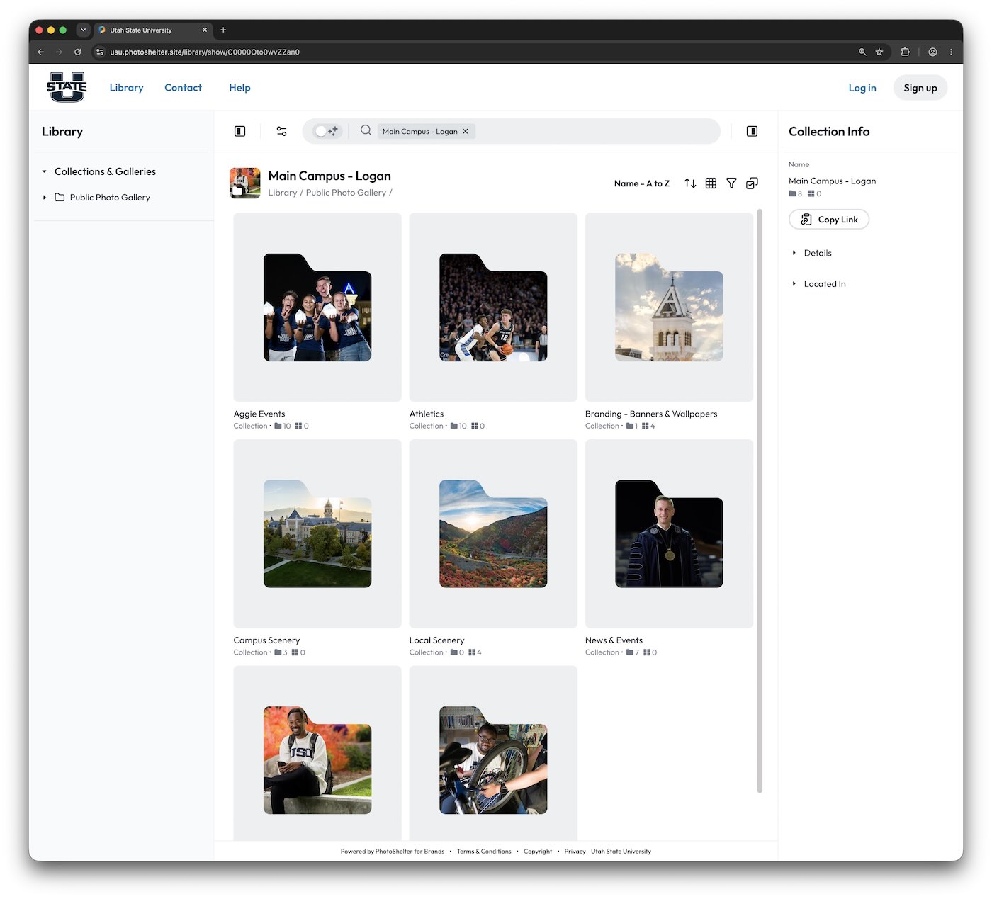 website screenshot of usu.photoshelter.site