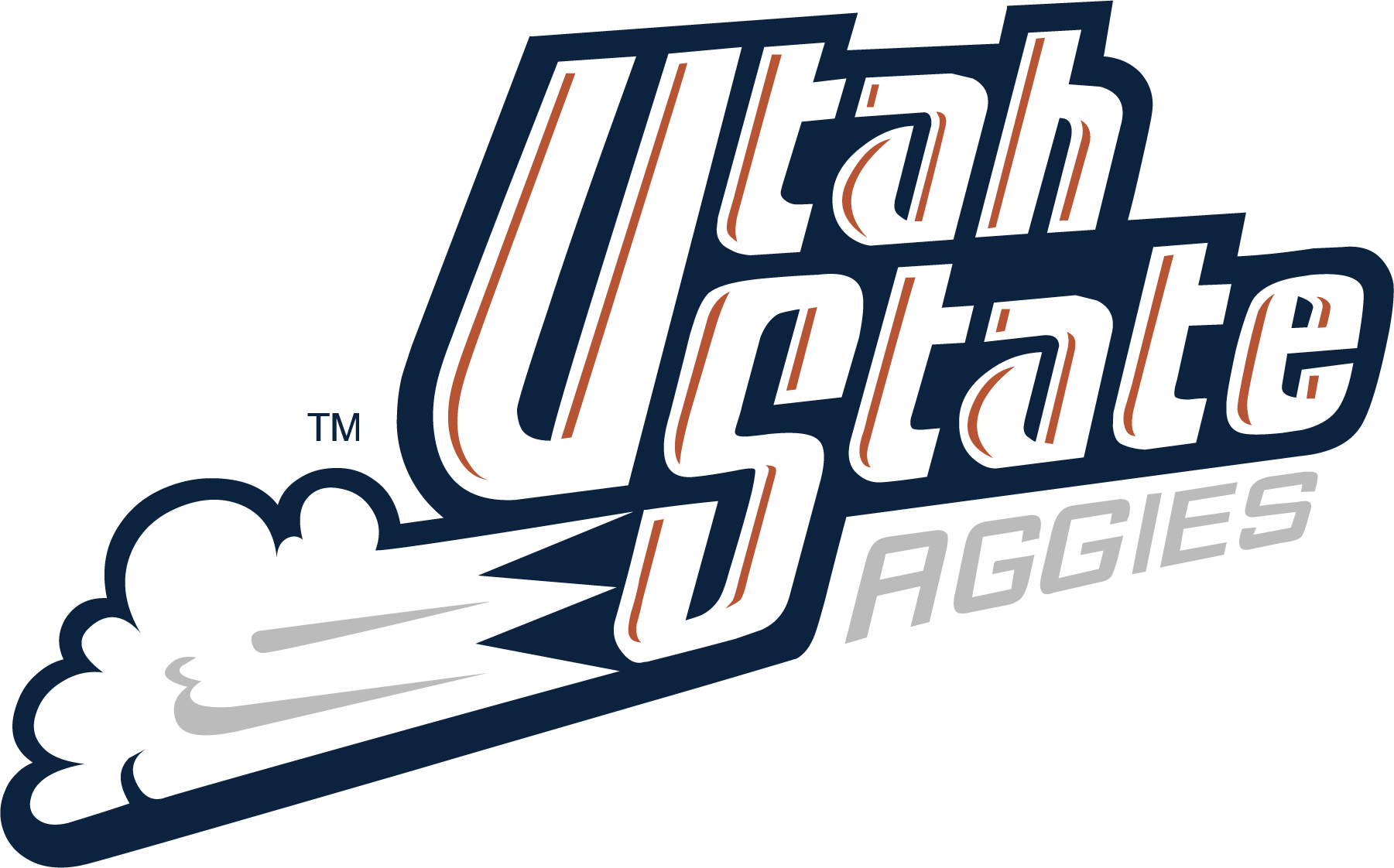1995 - 2001 Utah State Aggies wordmark with steam/dust slanted