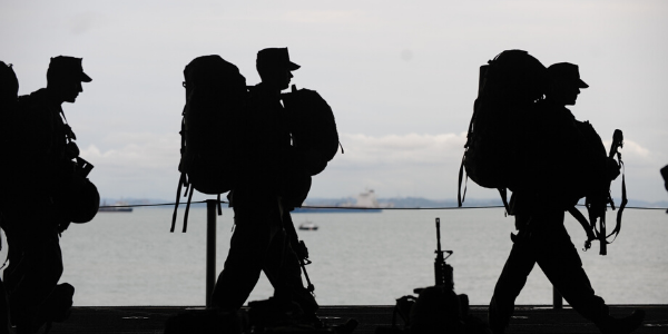 Military service personnel during training 