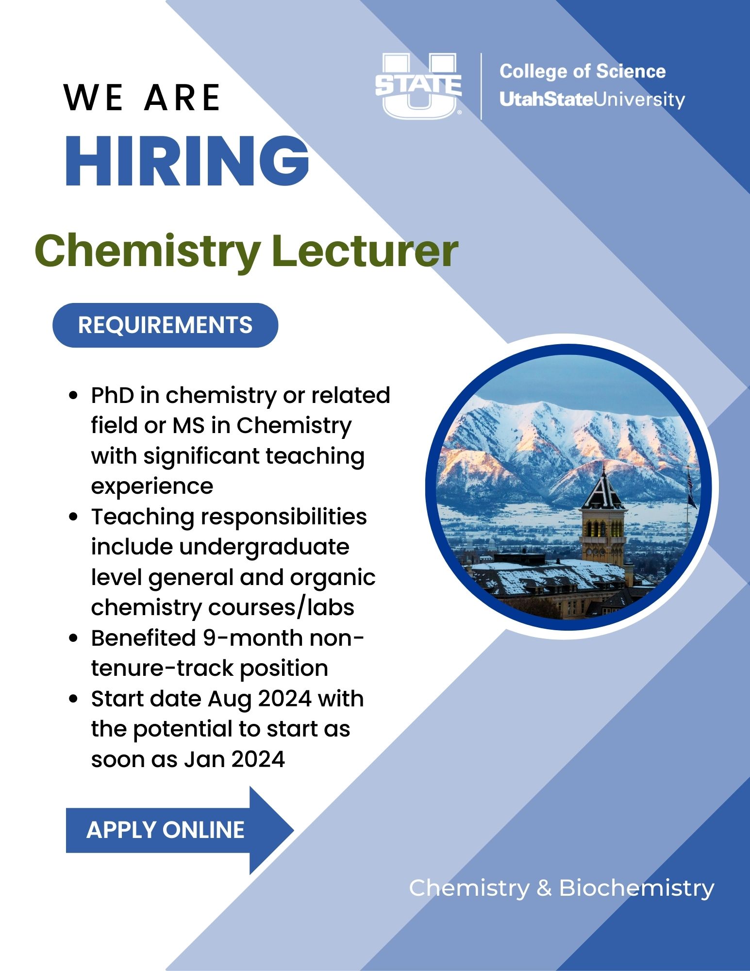 Now Hiring Lecturer in General Chemistry