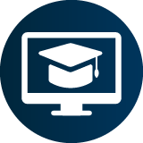 Graduation cap and computer monitor icon