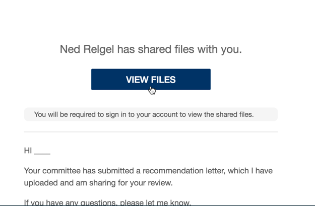 An email is sent when committee files are shared with you.
