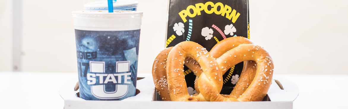 Drink, popcorn, and pretzle