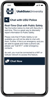 screenshot of chat with USU Police in the Aggie Safe App
