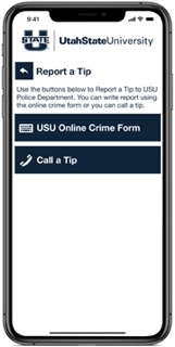 screenshot of report a tip page in Aggie Safe App
