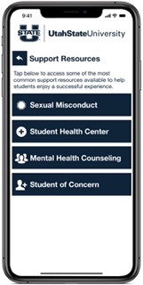 screenshot of support resource page in Aggie Safe App