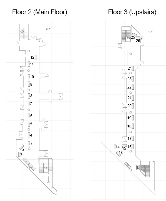 a map of ECC with tables numbered from bottom to top for floor 2 and floor 3