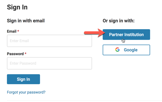 Click Partner institution button to sign in through single-sign-on.