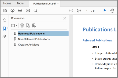 PDF with bookmarks
