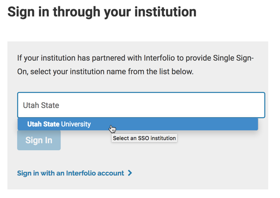 Search for and select Utah State University as the institution