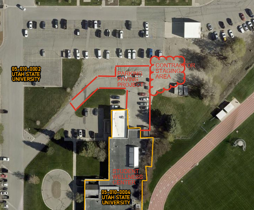 Parking Paving Project and Construction Staging Area set to be adjacent to the north of the Student Health and Wellness Center.