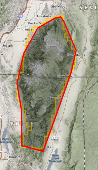 Monroe Mountain on map outlined in red