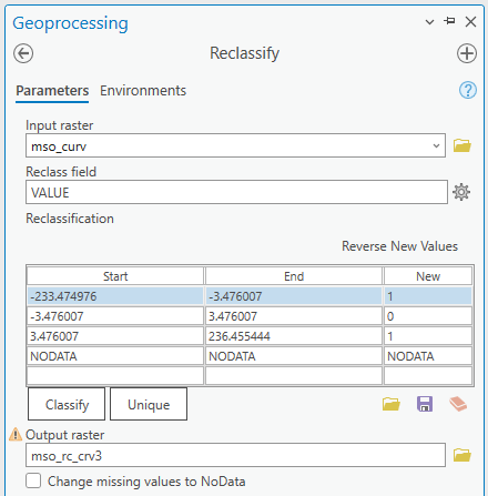 curvature reclassification window