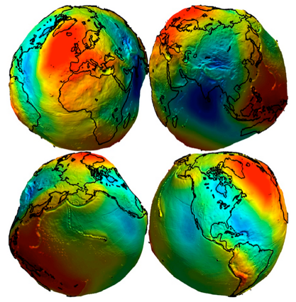 Gravitys push on the earth. Ranging in colors of red to blue