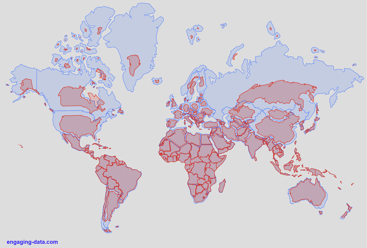 true size o countries versus mercator