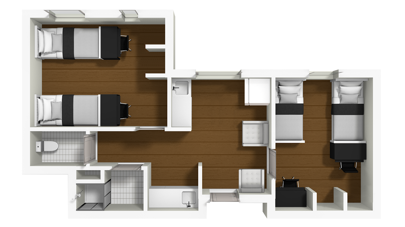 Central Suites 4-bed shared rooms floorplan