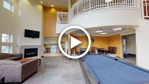 Preview of Living Learning Community floor lounge and kitchen virtual reality tour