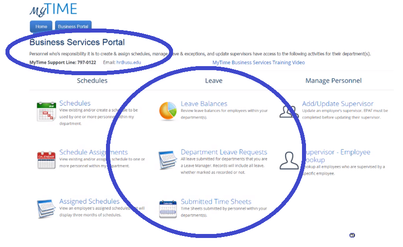 my time business services portal page screenshot