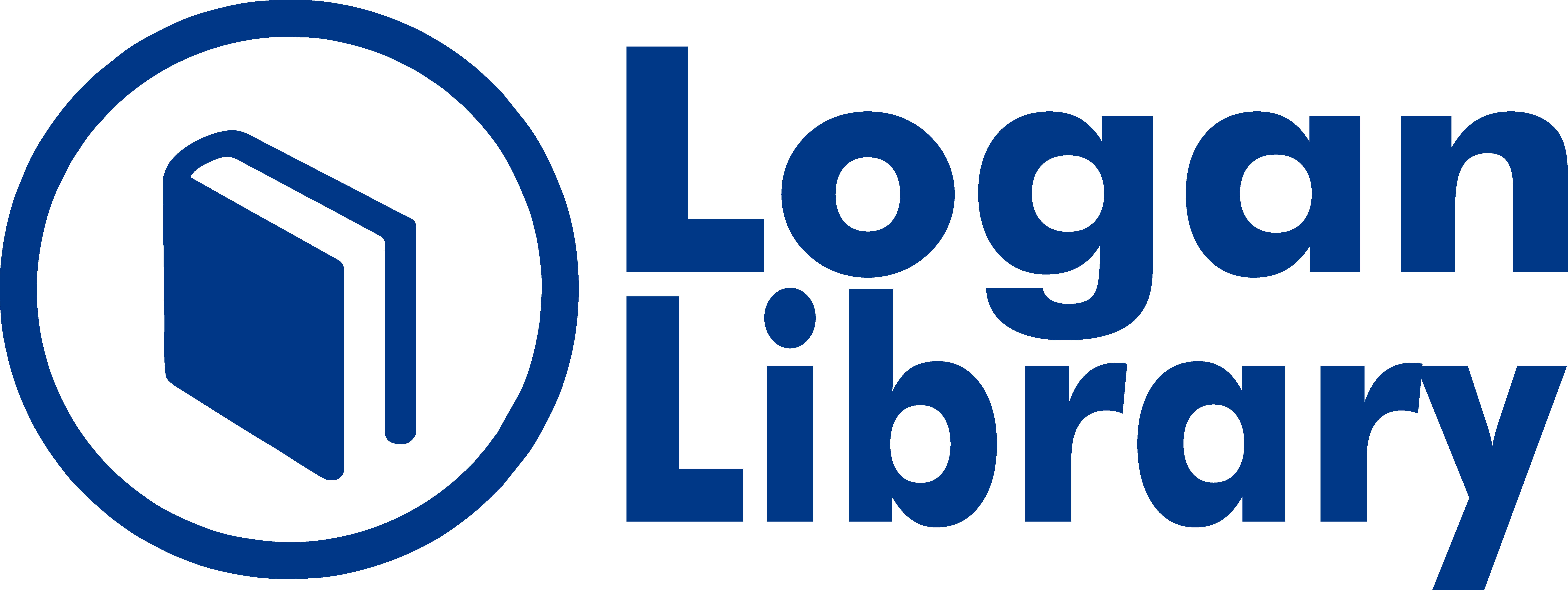 Logo for Logan Library, featuring a blue stylized book icon inside a blue circle to the left of the words "Logan Library" in bold blue text. This image links to the Logan Library Home page.
