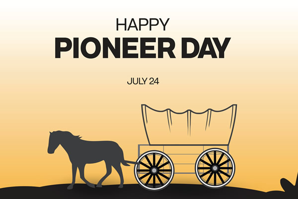 Happy Pioneer Day clipart horse drawn wagon at sunset