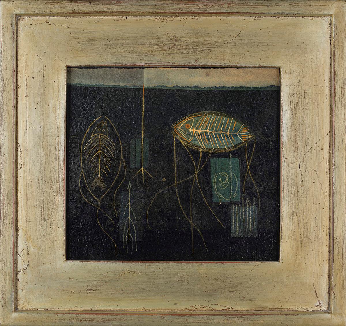 Two abstract simple lined fish
