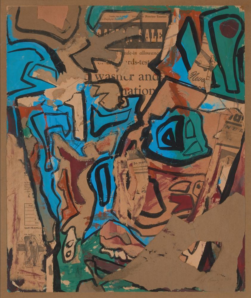 Abstract blue, green, red, and forms