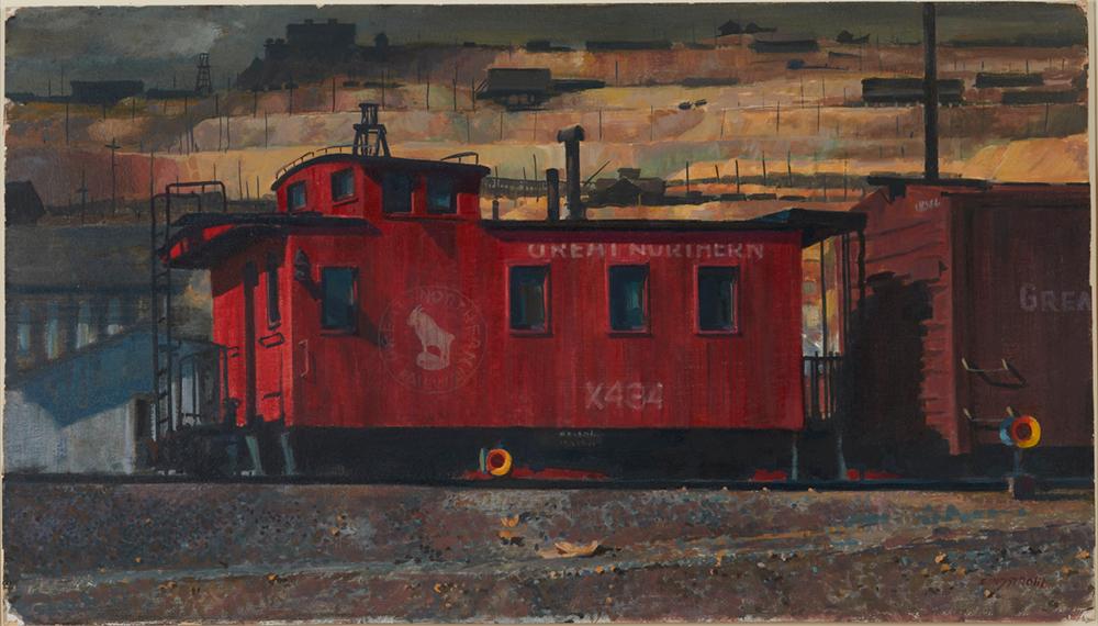 A red train caboose car