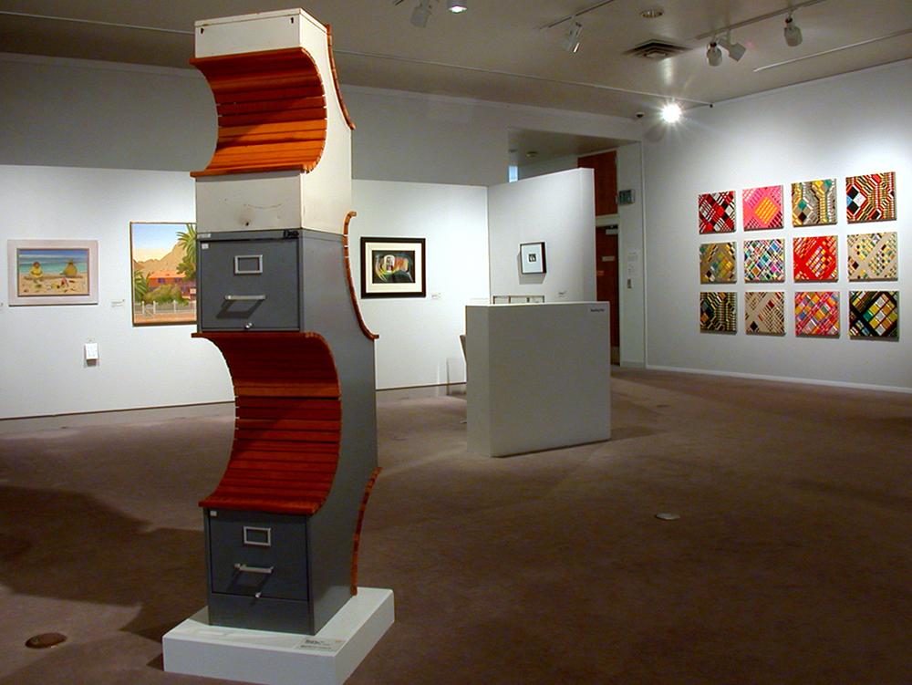 A modified file cabinet sculpture