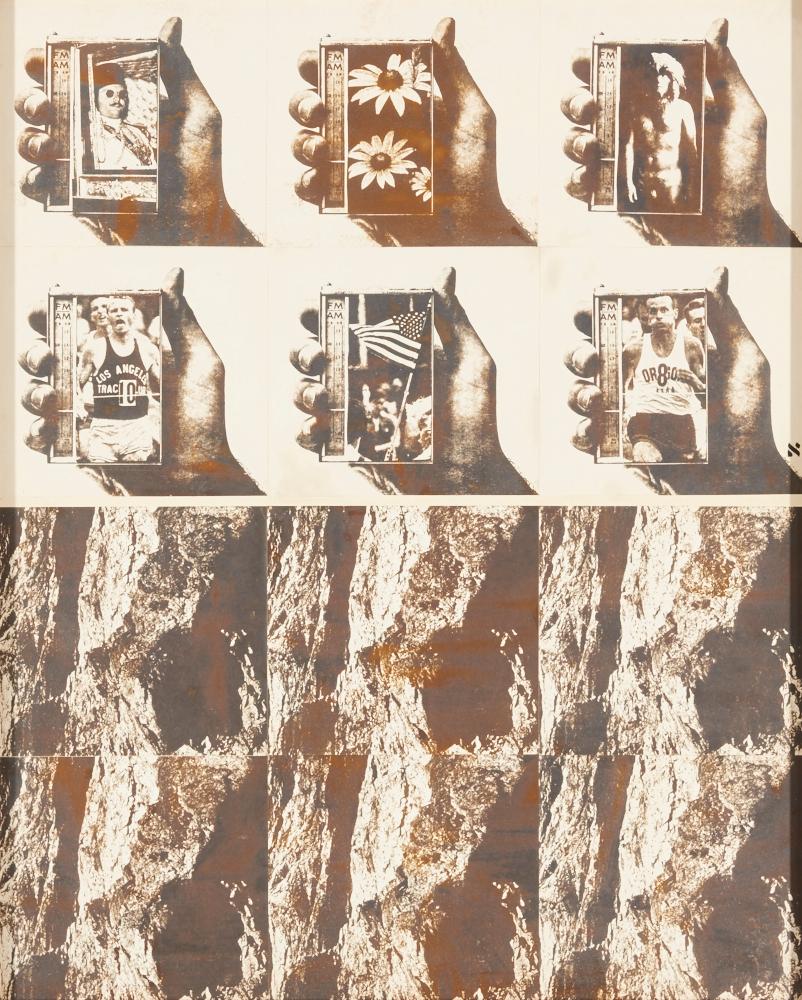 A collage of vintage monocolor images