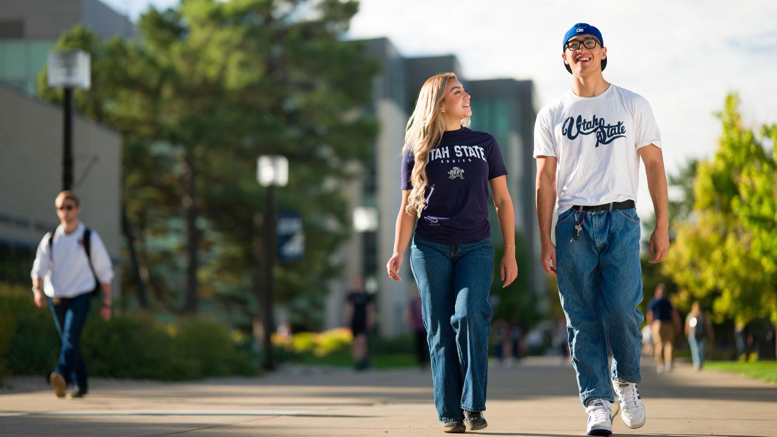 Students walking across campus.