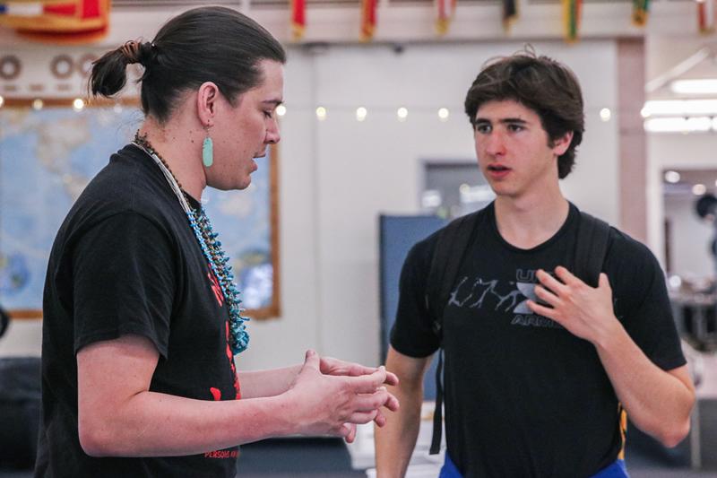 Two students talking.