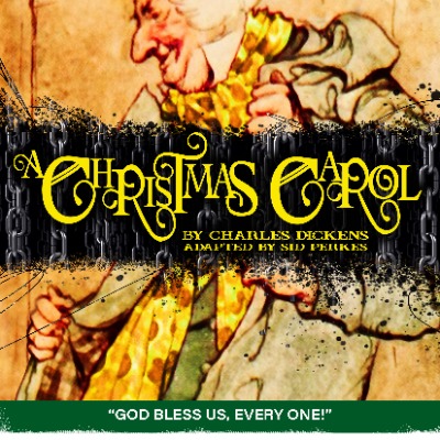 publicity image for A Christmas Carol with scrooge and chains