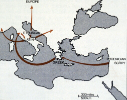 Map of the Spread of the Early Alphabet (click to see larger image)