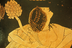 Greek vase painting of a maenad, a female worshipper of Dionysus (click to see larger image)