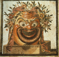 Roman Fresco of a comic slave's mask (click to see larger image)