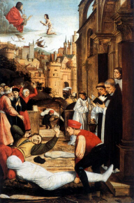 Victim with bursting Buboes (click to see larger image)