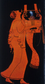 Greek Vase depicting a lyric poet singing (click to see larger image)